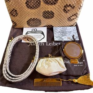 Vintage Judith Leiber Taupe Karung Snakeskin Clutch - Full Set & Pristine